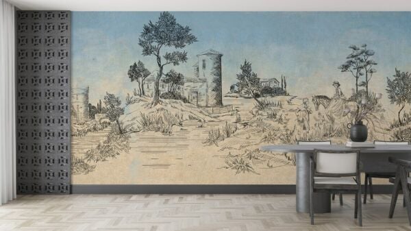 Eski Zamanlarda Buğday Ambarı Ağaçlar Duvar Kağıdı