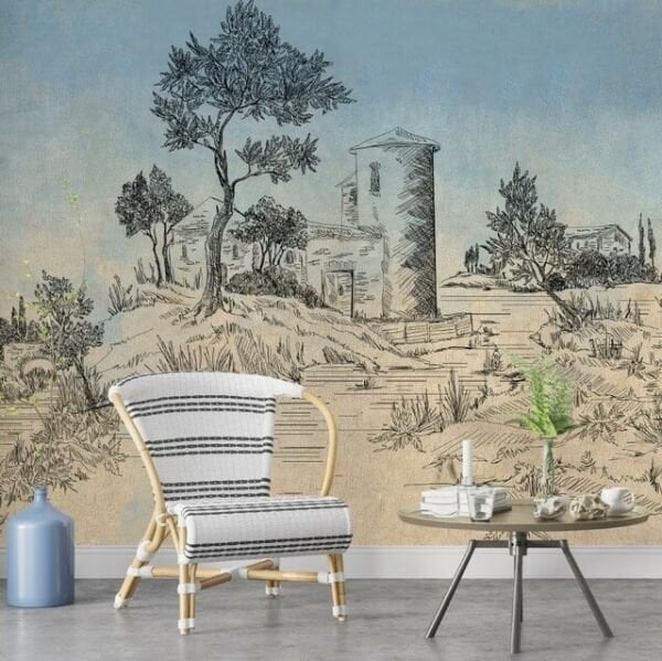 Eski Zamanlarda Buğday Ambarı Ağaçlar Duvar Kağıdı