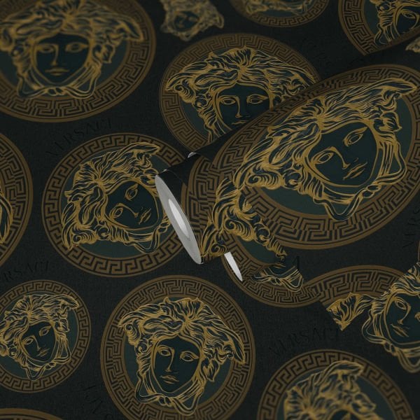 Versace 5 Medusa Head Black & Gold Duvar Kağıd