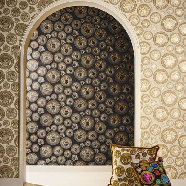 Versace 5 Medusa Head Black & Gold Duvar Kağıd