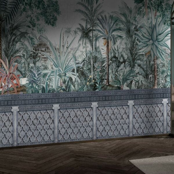 Tropik Ağaçlar Tarihi Bina Tasarım Duvar Kağıdı