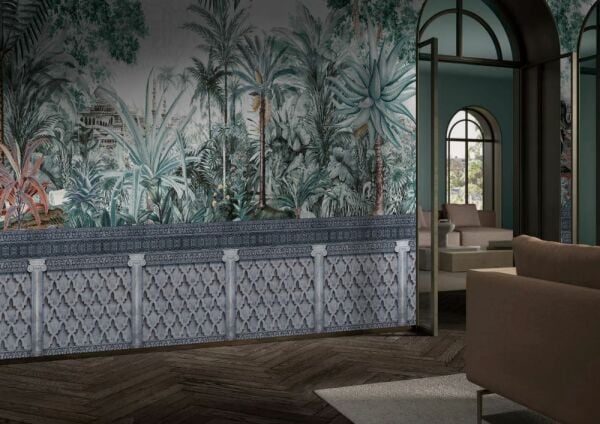 Tropik Ağaçlar Tarihi Bina Tasarım Duvar Kağıdı