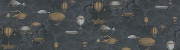Fornasetti Yeni Dünya Çağrıştıran Bulutlar Arasında Asılı Harika Uçan Makineler Duvar Kağıdı
