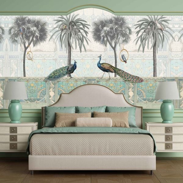 Tropik Ağaçlar Tavuskuşları Tasarım Duvar Kağıdı