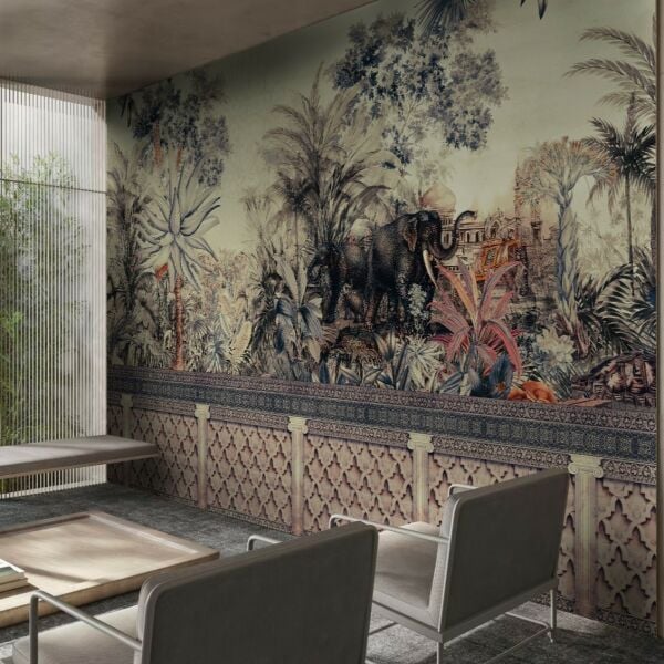 Tropik Ormanda Siyah Filler Etnik Desen Duvar Kağıdı