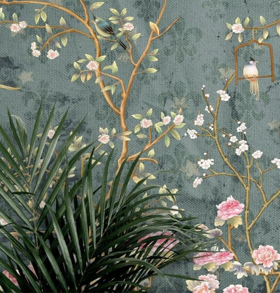 Güller Çiçekler Altın Kuşlar Duvar Kağıdı