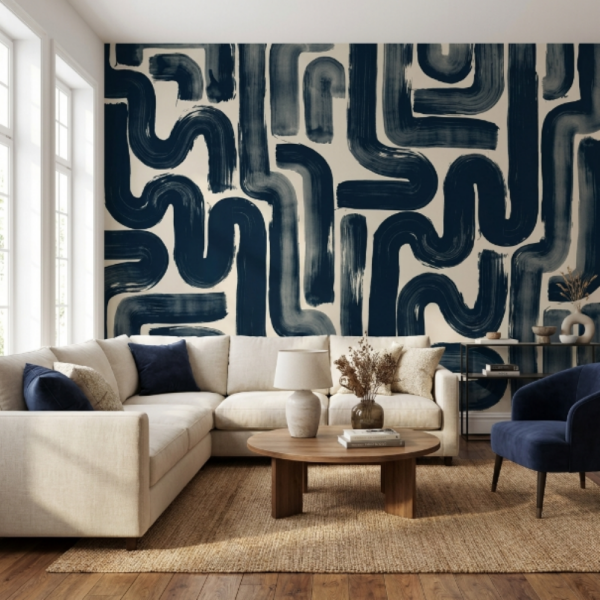 Modern Geometrik Fırça Desenli Duvar Kağıdı