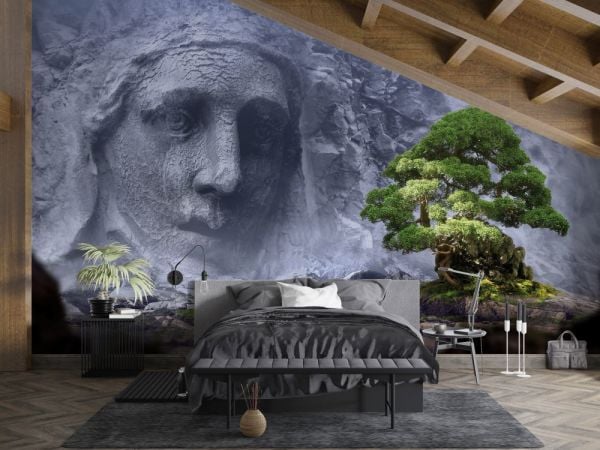 Büyük Dağda Oyma Yüz Tasarım Duvar Kağıdı