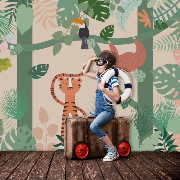 Tropikal Orman Hayvanları Ağaçlar Bitkiler Duvar Kağıdı