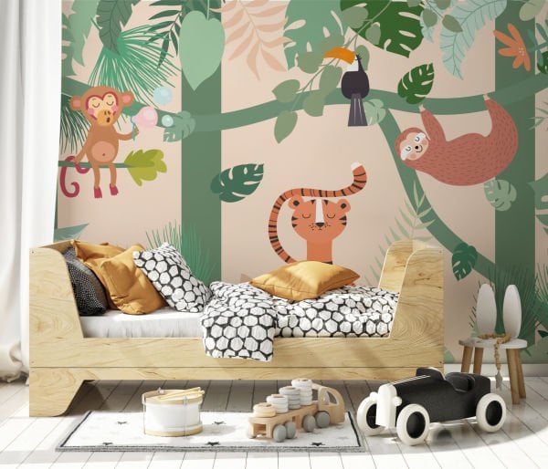 Tropikal Orman Hayvanları Ağaçlar Bitkiler Duvar Kağıdı