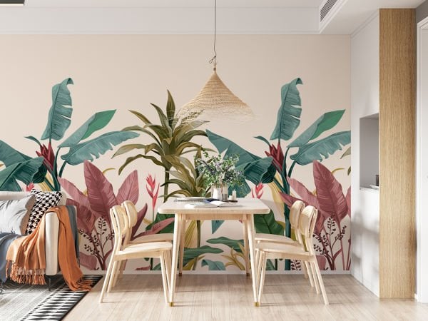 Renkli Tropik Ağaçlar Yapraklar Duvar Kağıdı