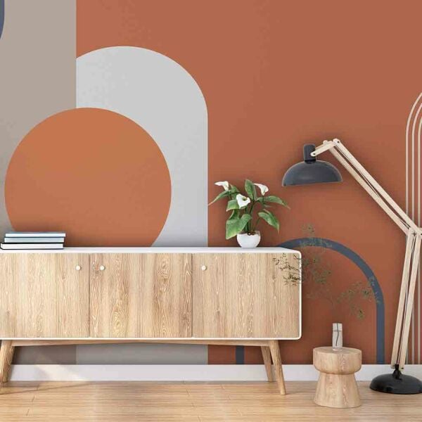 Kiremit Bej Renk Tonları Geometrik Duvar Kağıdı