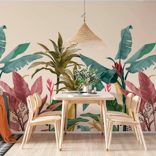 Renkli Tropik Ağaçlar Yapraklar Duvar Kağıdı