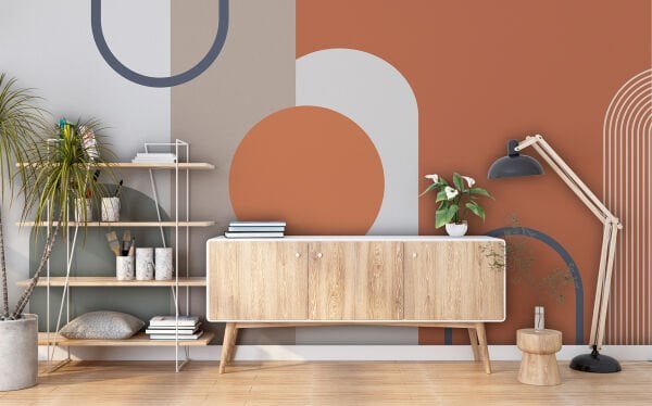 Kiremit Bej Renk Tonları Geometrik Duvar Kağıdı