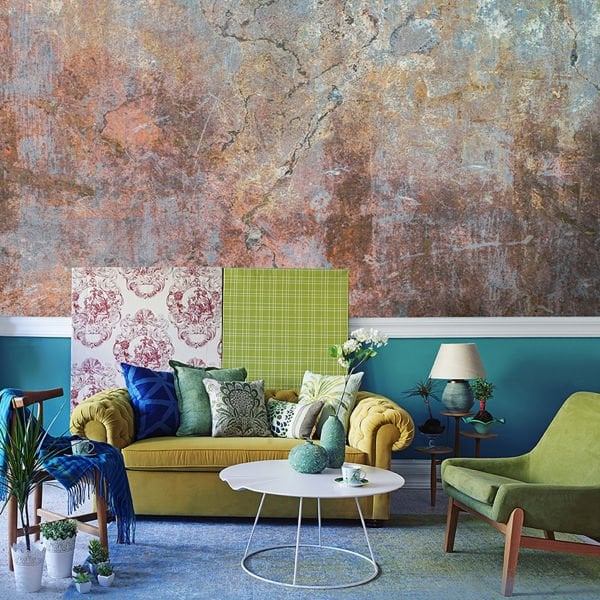 Eskitme Bakır Kahve Mavi Renkler Duvar Kağıdı