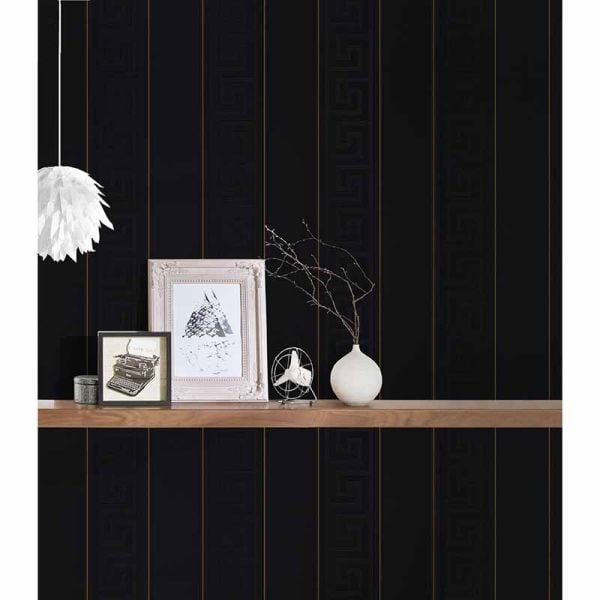 Versace Greek Key Stripe Siyah Duvar Kağıdı