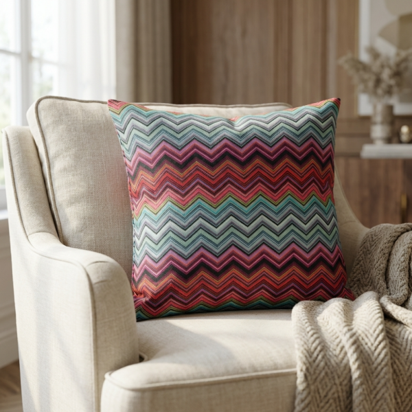 Renk Geçişli Zigzag Desenli Dekoratif Yastık