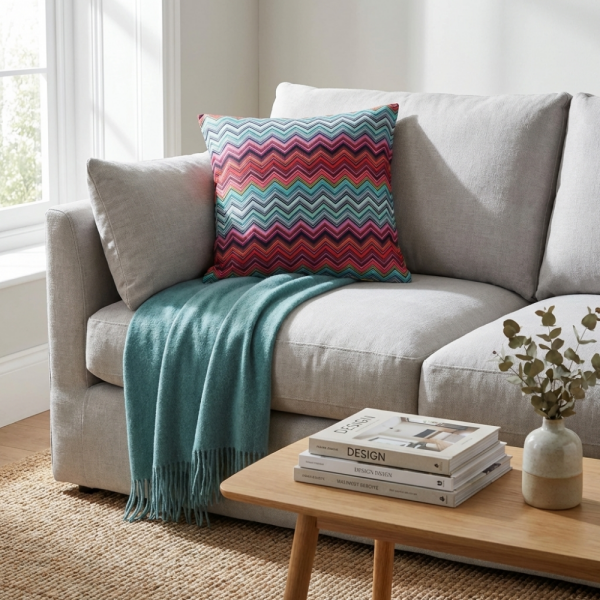 Renk Geçişli Zigzag Desenli Dekoratif Yastık