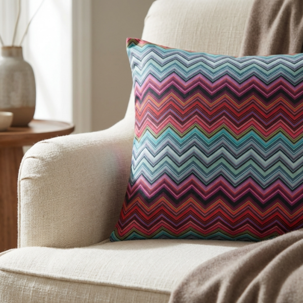 Renk Geçişli Zigzag Desenli Dekoratif Yastık