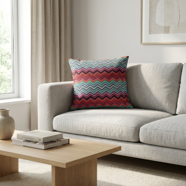 Renk Geçişli Zigzag Desenli Dekoratif Yastık