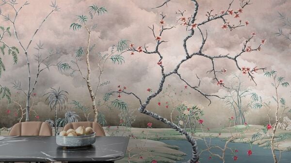 Sakura Çiçek Ağaçları Bulutlar İçinde Duvar Kağıdı