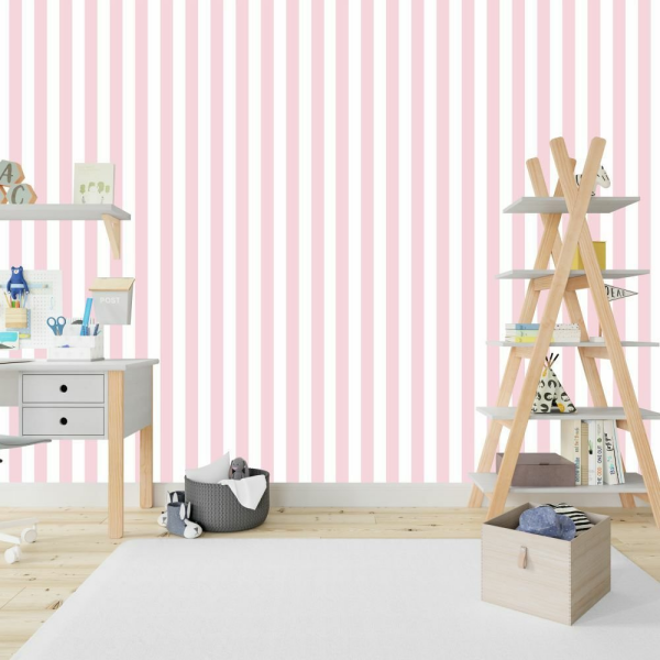 Yargı Dizi Çocuk Odası Pembe Beyaz Bordür Çizgili Duvar Kağıdı
