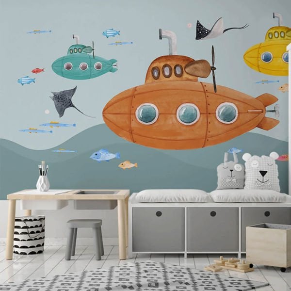 Turuncu Yeşil Denizaltı Gemileri Duvar Kağıdı