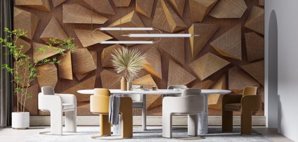 Geometrik Ahşap Uçan Prizma Şekiller Duvar Kağıdı