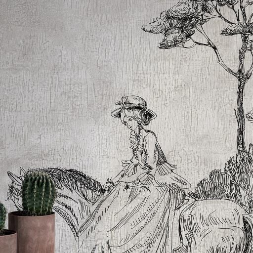 Kara Kalem Çizim Ambar Ağaçlar Duvar Kağıdı