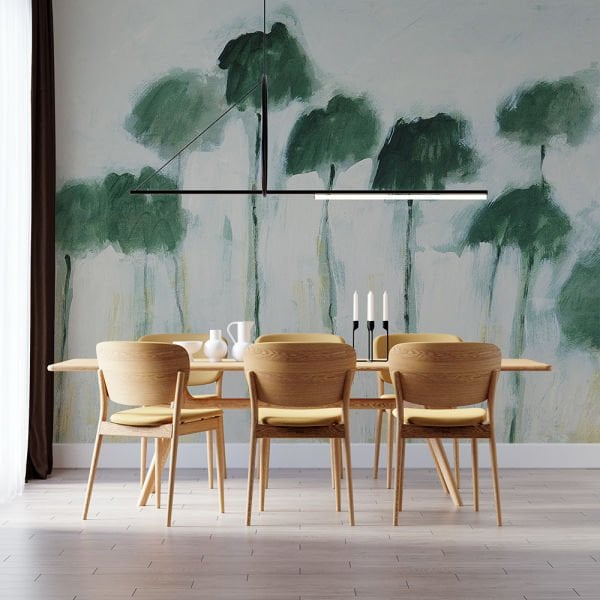 Yeşil Suluboya Çizim Ağaçlar Duvar Kağıdı