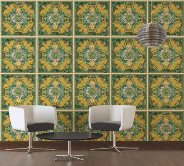 Versace 5 Virtus Karo Desen Gold Duvar Kağıdı