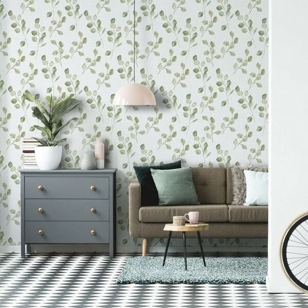 Minik Sarmaşık Yapraklar Suluboya Efektli Duvar Kağıdı