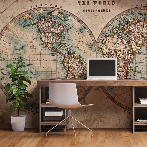 Tarihi Eskitme Dünya Haritası Duvar Kağıdı