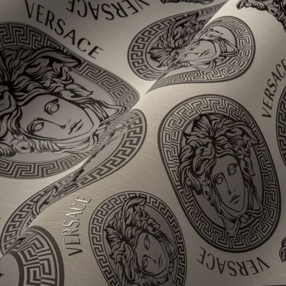 Versace 5 Virtus Gri Medusa Desen Duvar Kağıdı