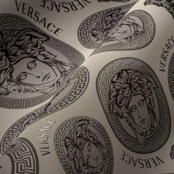 Versace 5 Virtus Gri Medusa Desen Duvar Kağıdı