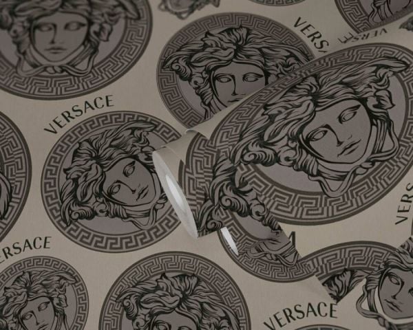 Versace 5 Virtus Gri Medusa Desen Duvar Kağıdı