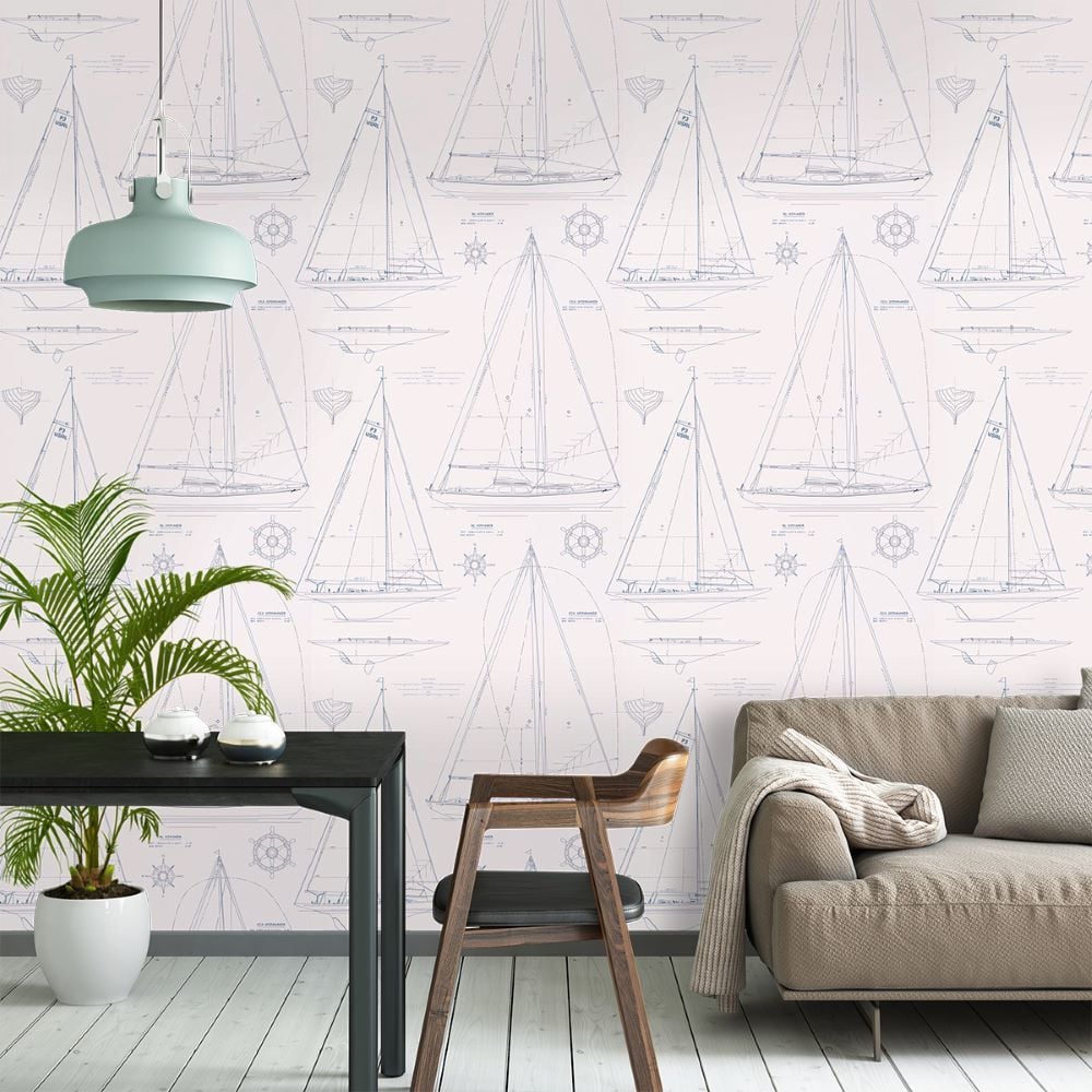 Boat Blueprint Vintage Blue Duvar Kağıdı