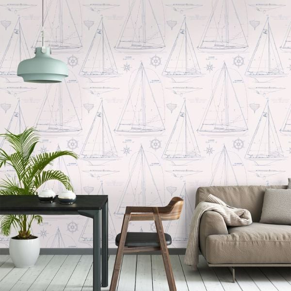 Boat Blueprint Vintage Blue Duvar Kağıdı
