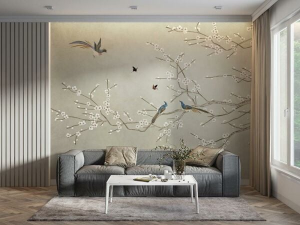 Minik Kuşlar Çiçekler Duvar Kağıdı