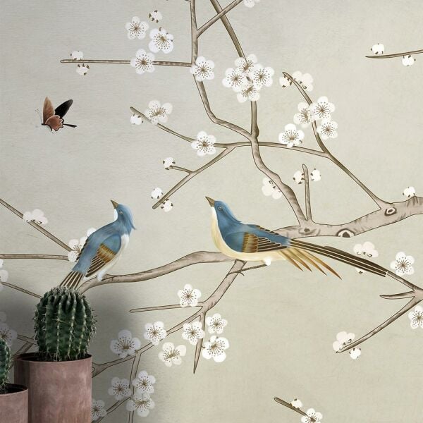 Minik Kuşlar Çiçekler Duvar Kağıdı