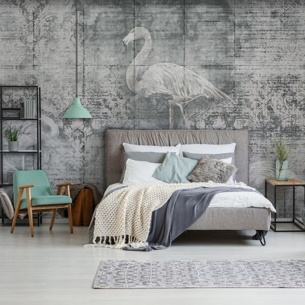 Eskitme Antrasit Zemin Flamingo Duvar Kağıdı