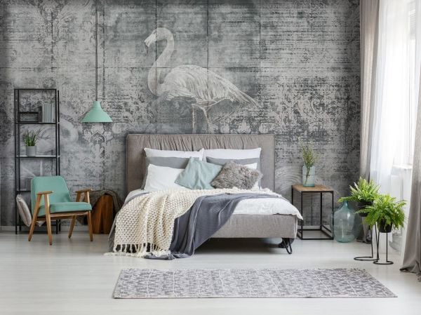 Eskitme Antrasit Zemin Filamingo Duvar Kağıdı