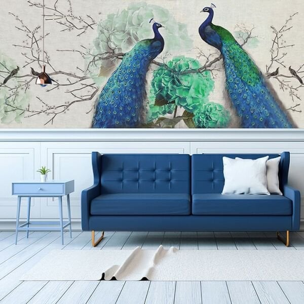 Ortanca Çiçek Üzerinde Tavus Kuşları Duvar Kağıdı