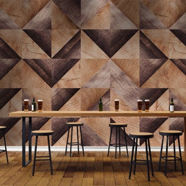 Ahşap Mozaik Desenli Tasarım Duvar Kağıdı
