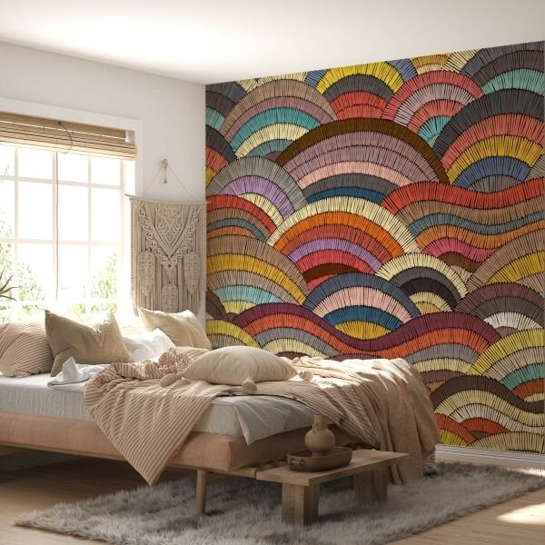 Dalga Dalga Gökkuşağı Renkler Tasarım Duvar Kağıdı