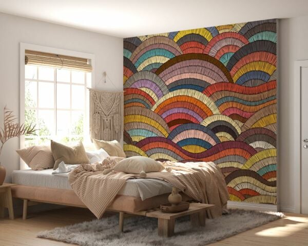 Dalga Dalga Gökkuşağı Renkler Tasarım Duvar Kağıdı