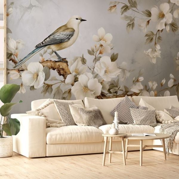 Manolya Çiçekleri Serçe Kuşu Duvar Kağıdı