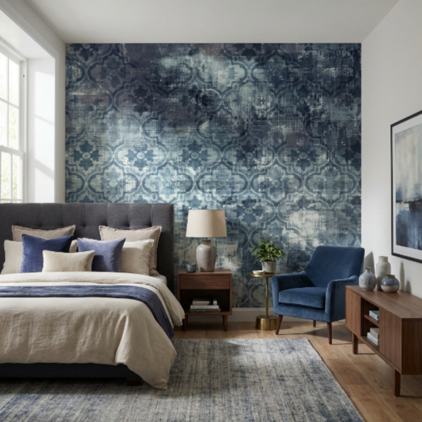 Old Damask Lacivert Duvar Kağıdı