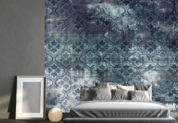 Old Damask Lacivert Duvar Kağıdı