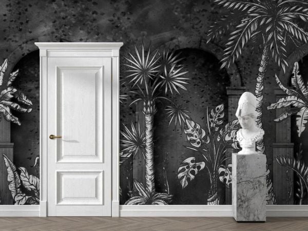 Siyah Antrasit Roma Sütunları Tasarım Duvar Kağıdı